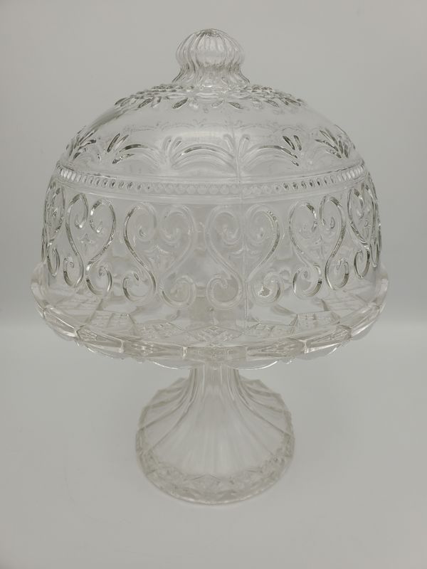 Vintage Pressed Glass Pedestal Cake Stand with Dome Lid