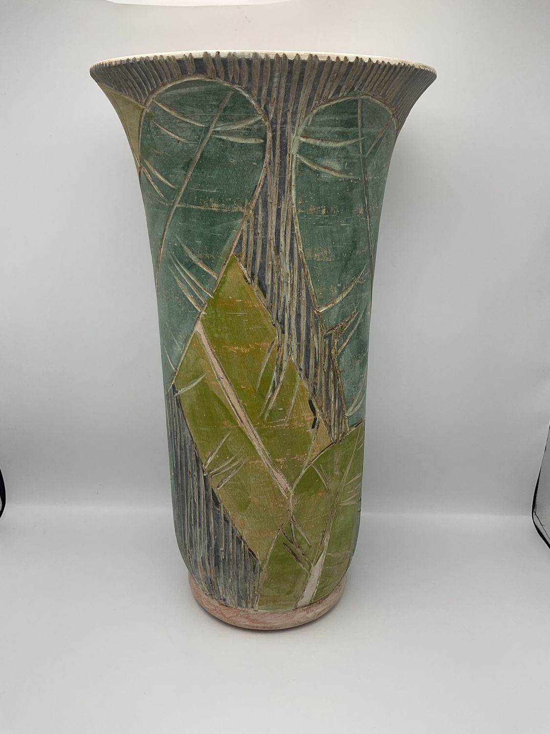 Large Ceramic Carved Banana Leaf Floor Vase