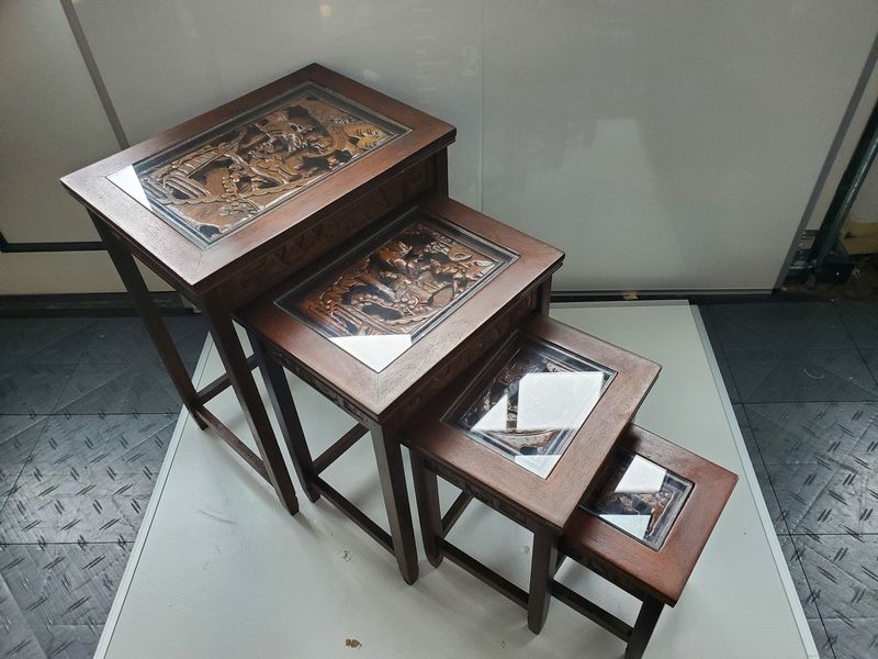 Rosewood Hand-Carved Nesting Tables, Set of 4