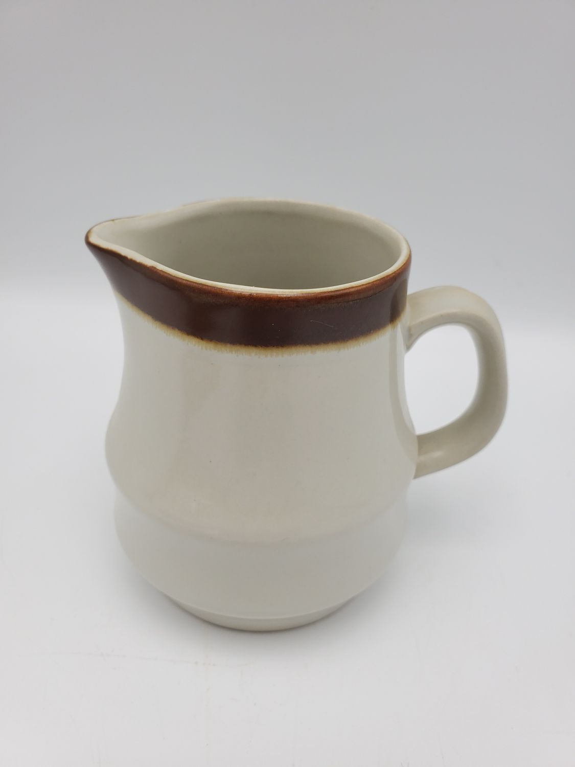Vintage Brown Rim Stoneware Cream Pitcher