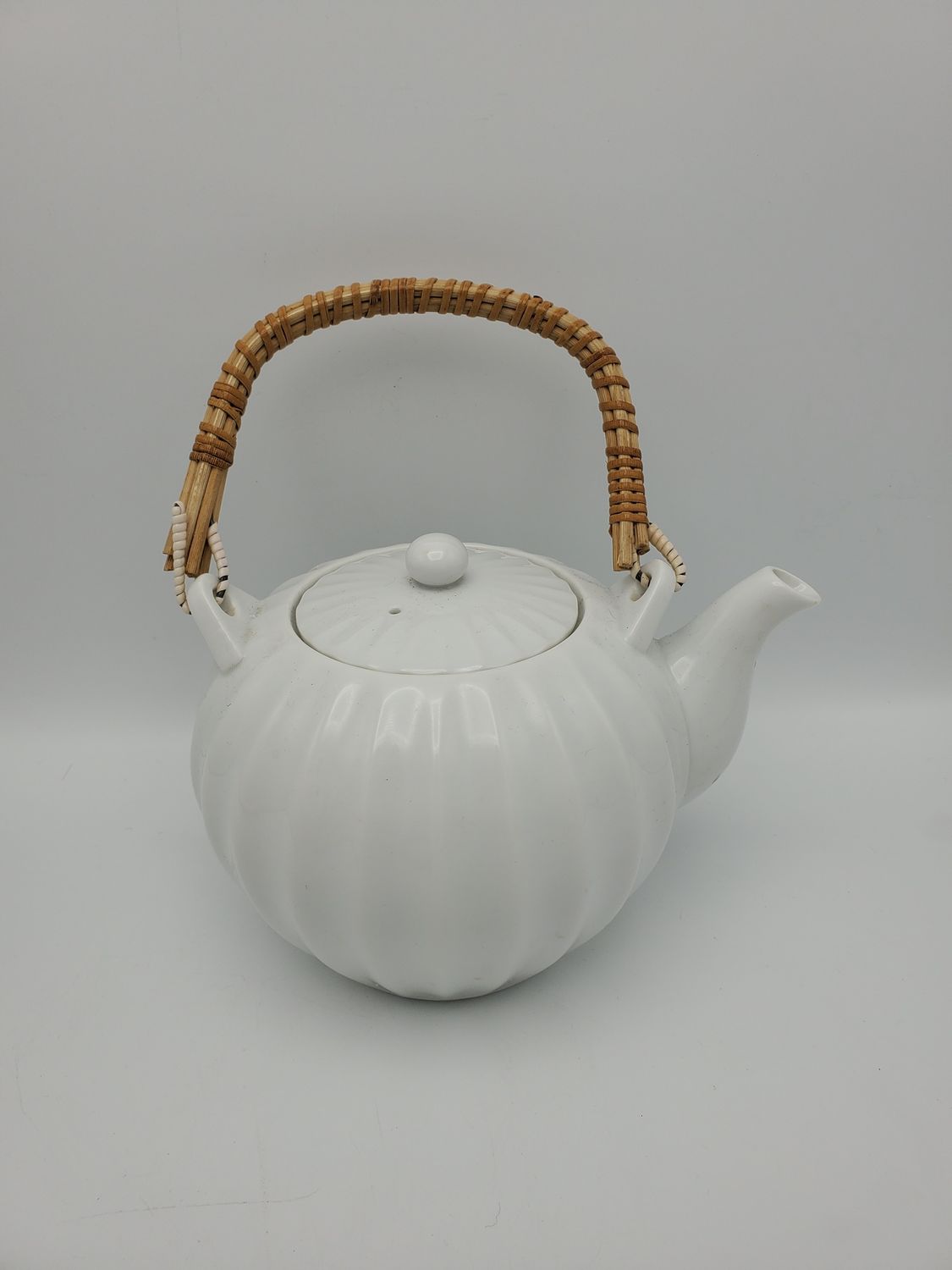 White grooved teapot