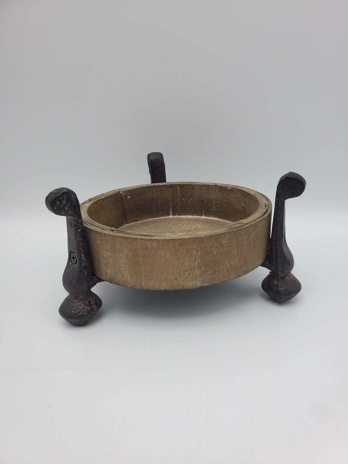 Rustic Wood &amp; Cast Iron Candle Holder