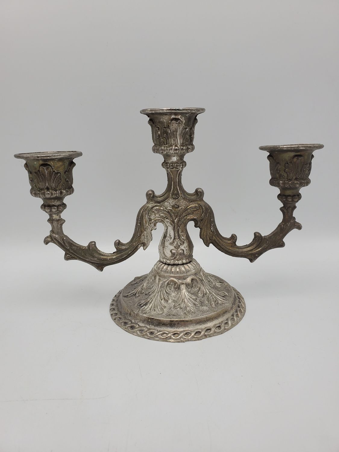 Silverplate Vintage Baroque Style 3-Arm Candelabra