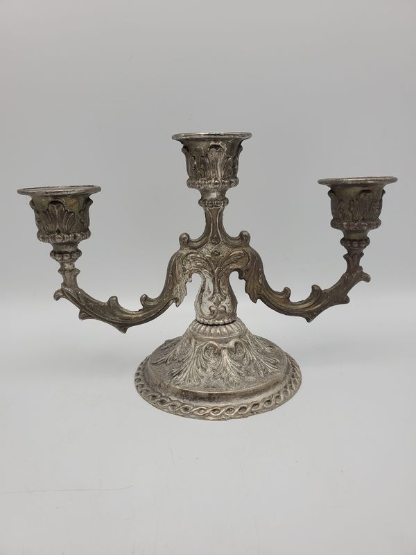 Silverplate Vintage Baroque Style 3-Arm Candelabra