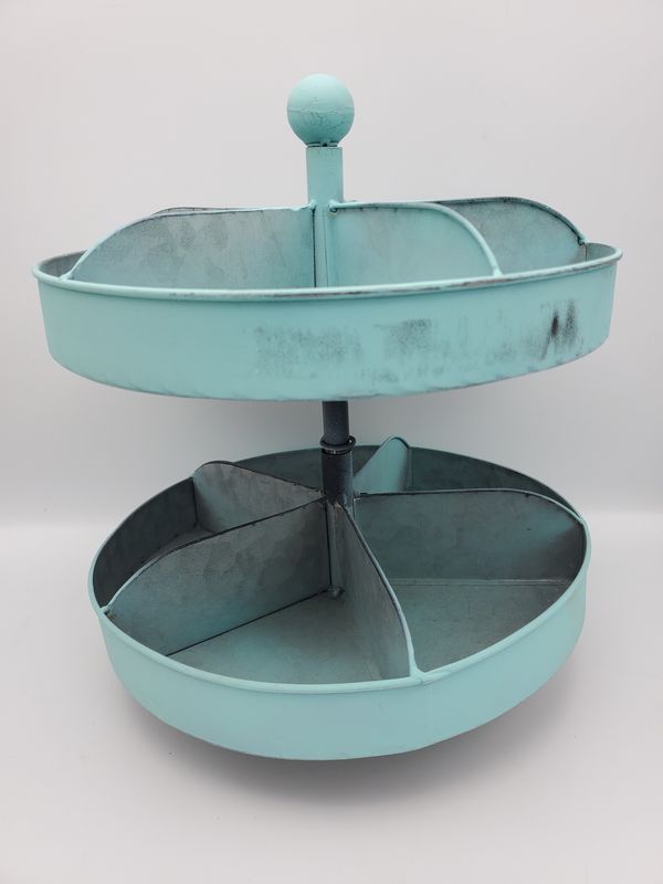 2 tier Vintage Metal Lazy Susan Organizer