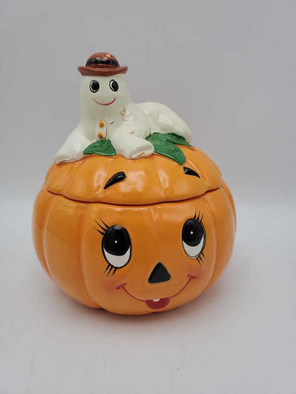 Halloween Pumpkin Jar with Ghost Lid