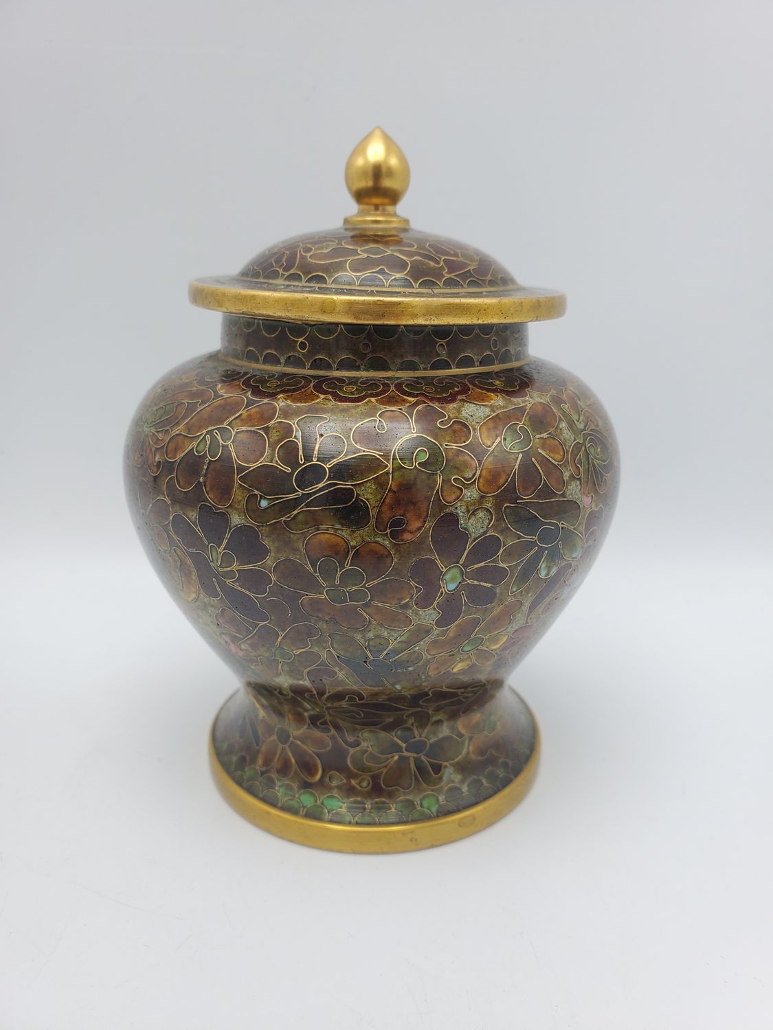 Cloisonne multi-tone brown jar