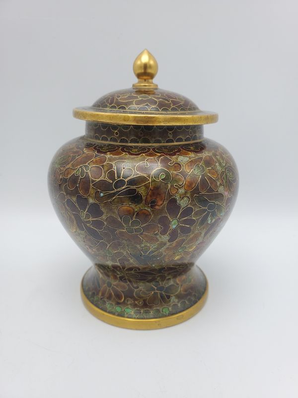 Cloisonne multi-tone brown jar