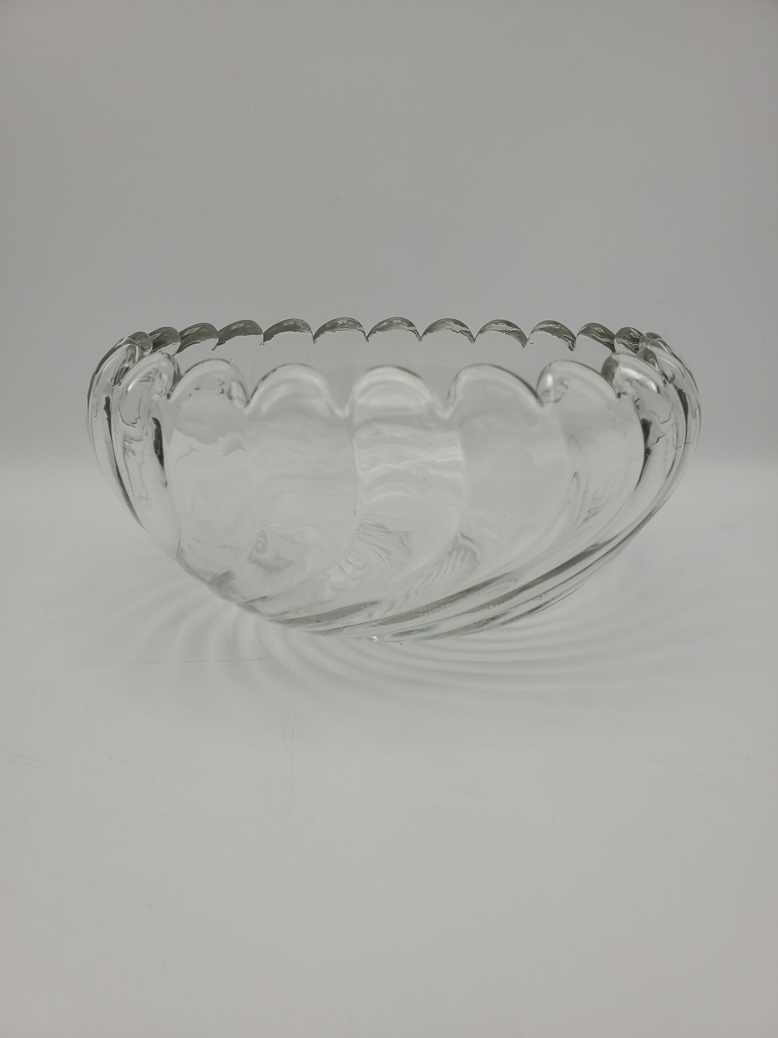 Vintage Clear Pressed Glass Swirl Bowl with Scalloped Rim