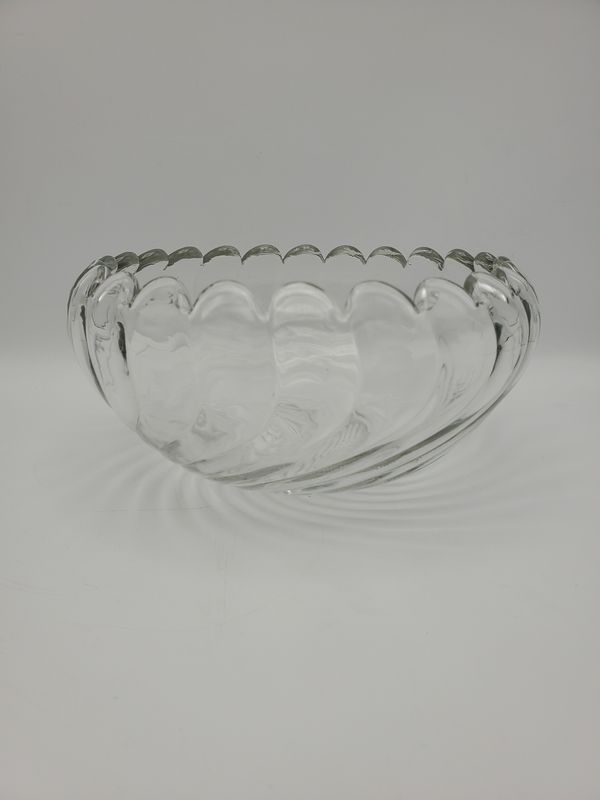 Vintage Clear Pressed Glass Swirl Bowl with Scalloped Rim