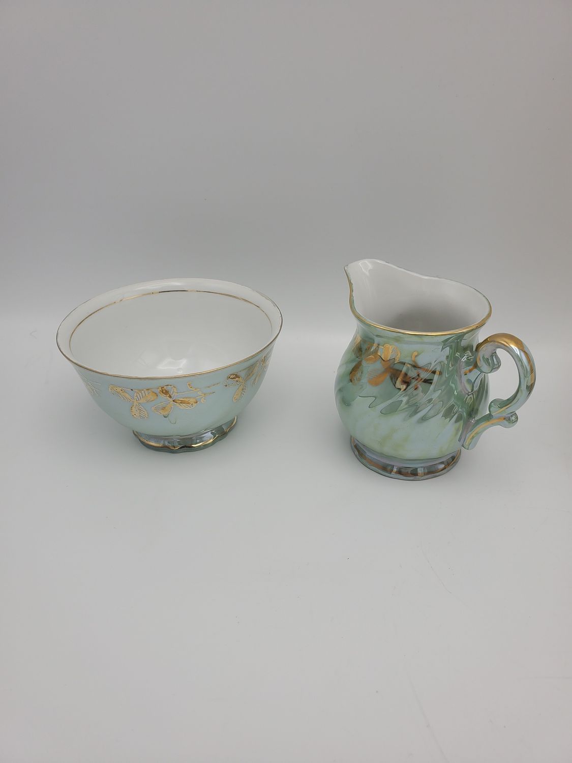 Green Lusterware Cream &amp; Sugar Bowl