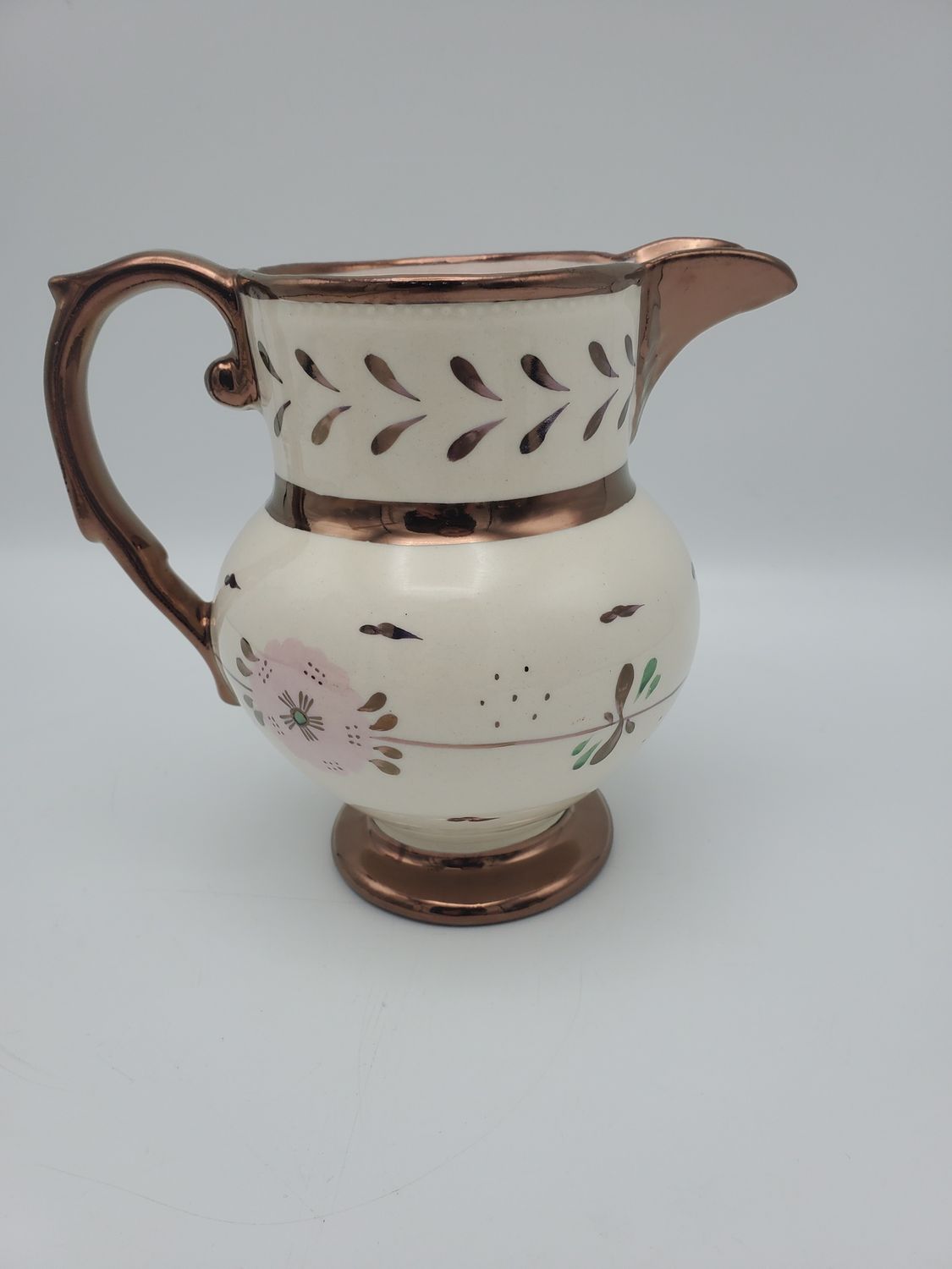 Cumbow vintage copper lustre pink &amp; white creamer