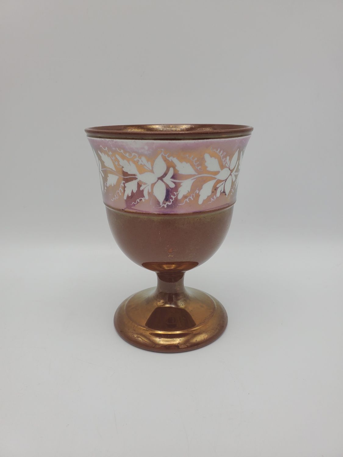 Pink white leaves copper lustr chalice