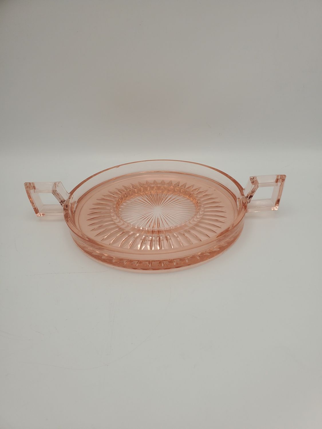 Vintage Pink Glass Handled Serving Tray