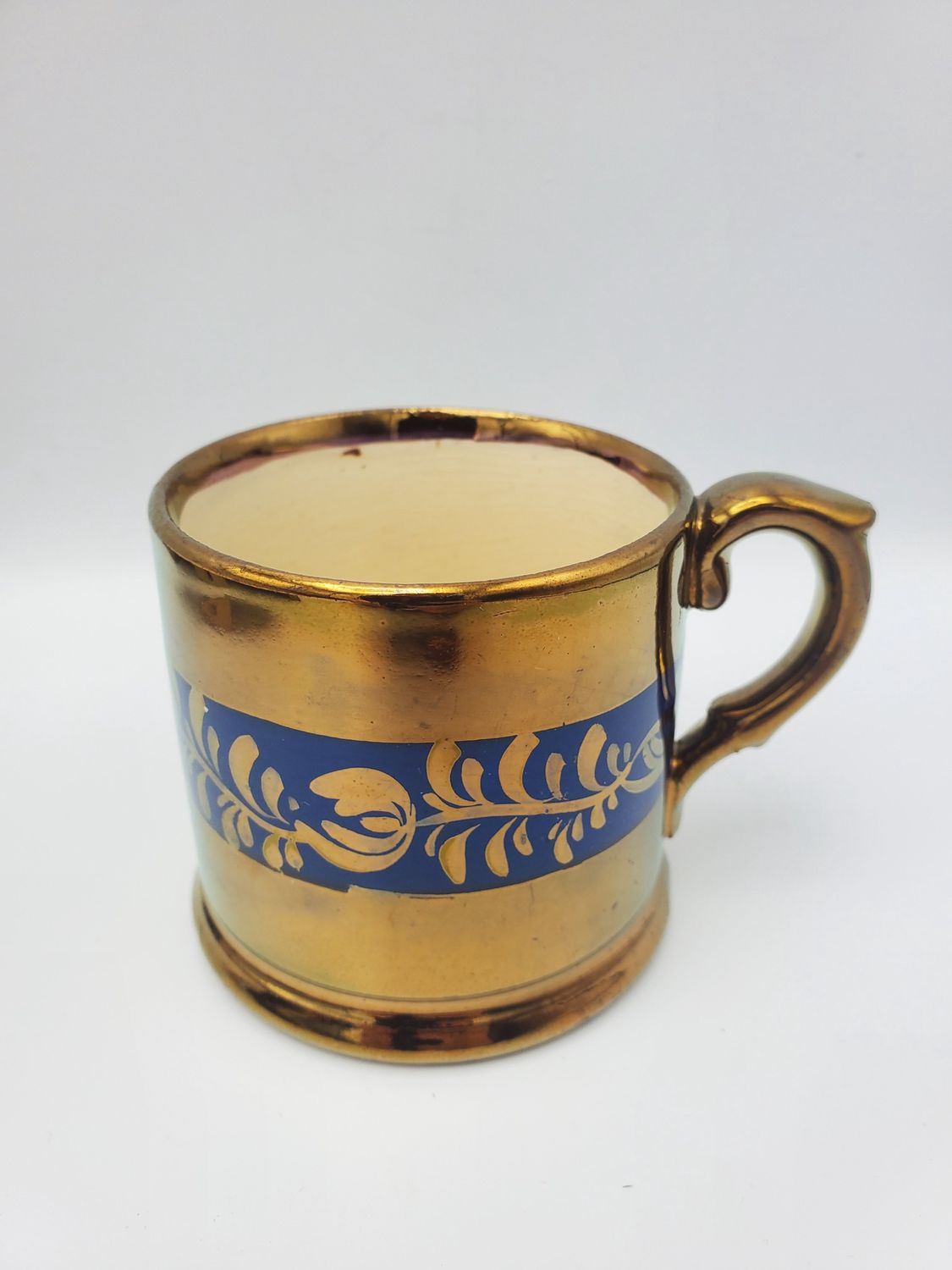 Copper lustre blue floral band cup