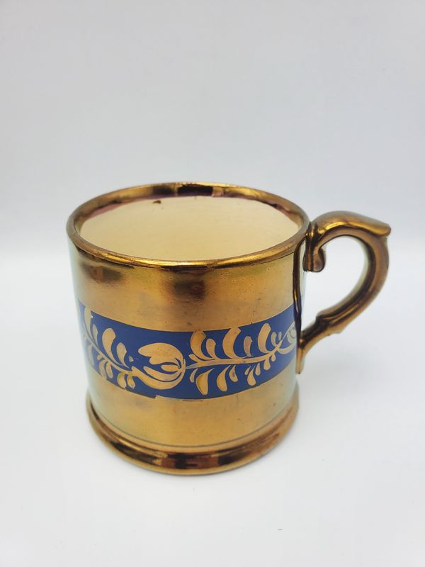 Copper lustre blue floral band cup