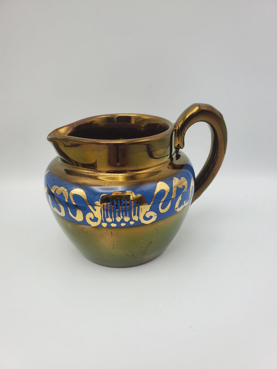 Cobalt Blue &amp; Gilt Lyre Band Copper Lusterware Creamer