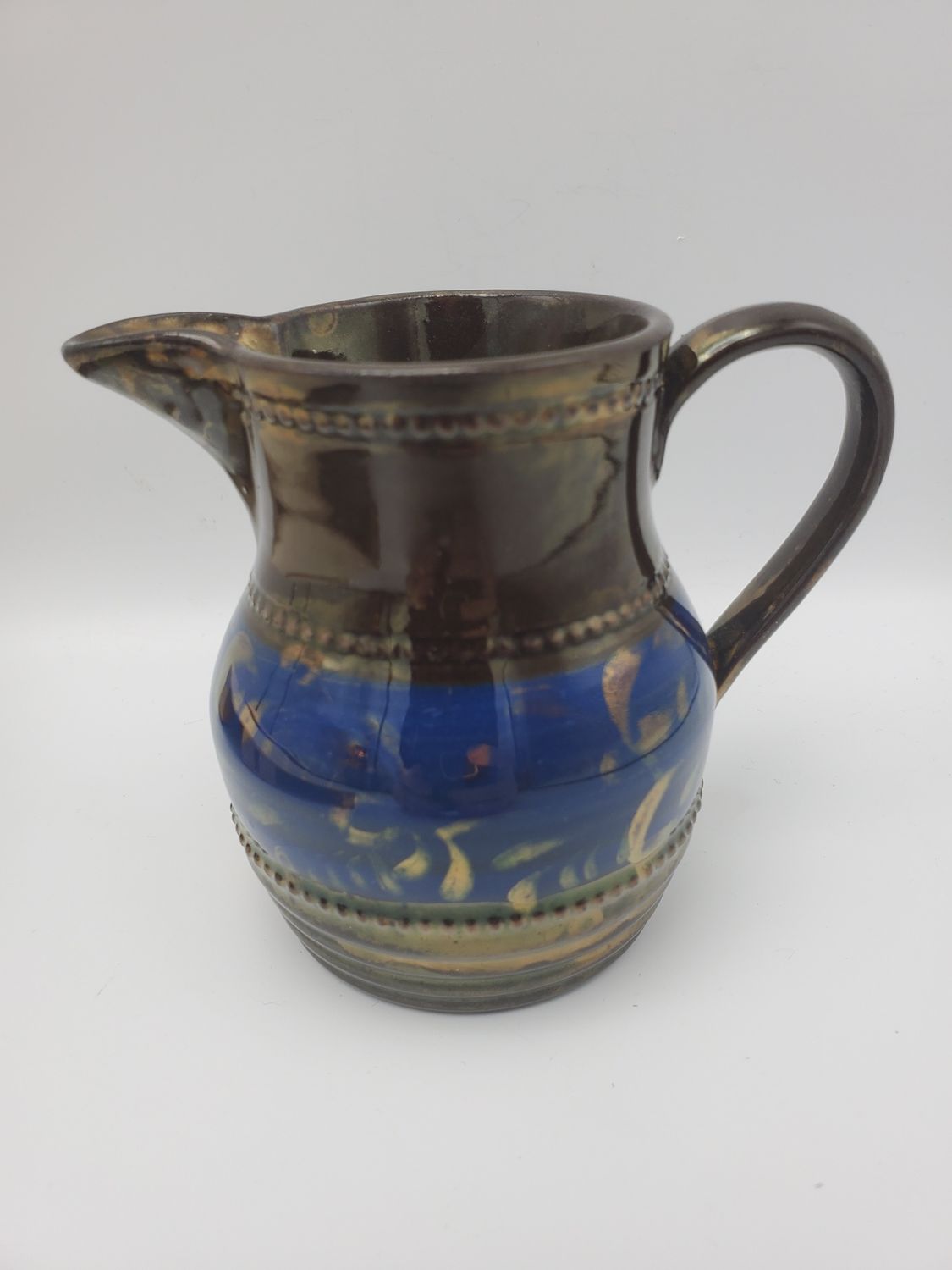 Victorian antique copper lustre blue band creamer