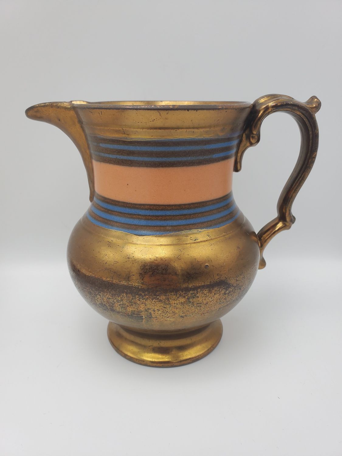 Copper antique victorian lustre salmon band pitcher