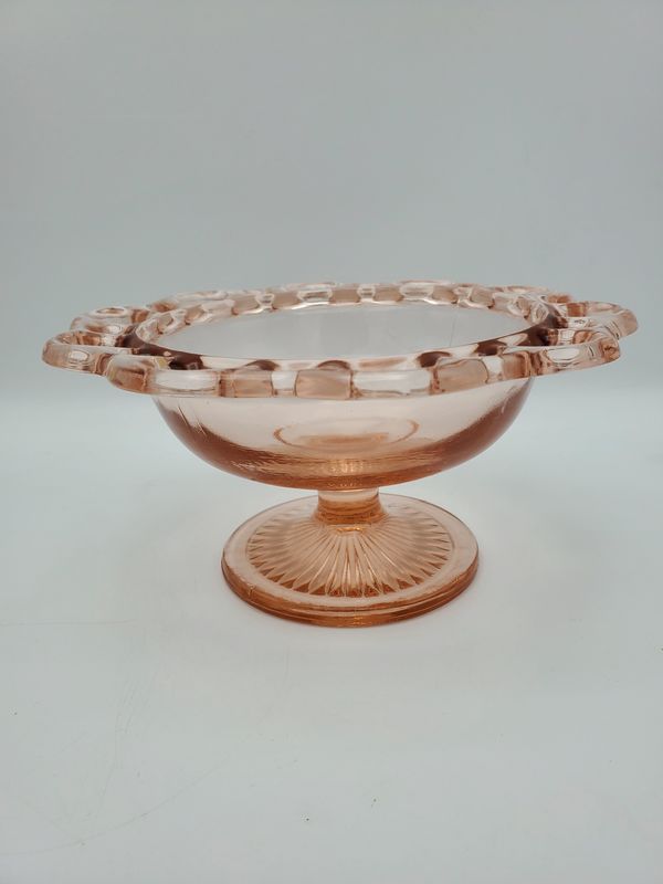 Anchor Hocking “Old Colony” Pink Depression Glass Lace-Edge Compote / Candy Dish