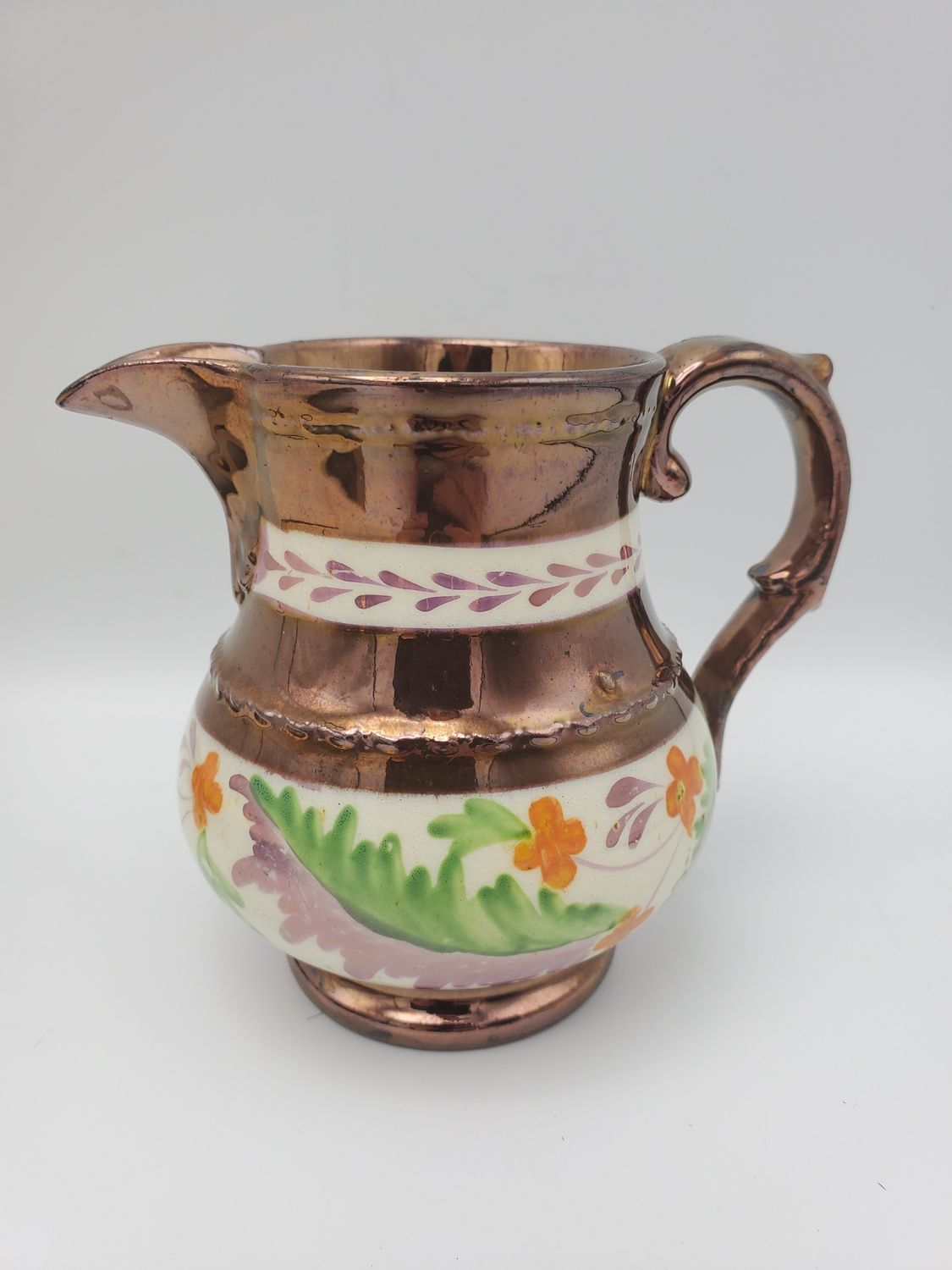 Copper lustre green grass creamer