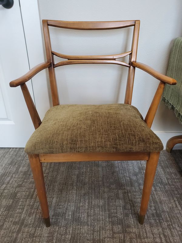 Vintage Mid-Century Modern Armchair, Brass Capped Legs, Sculpted Frame