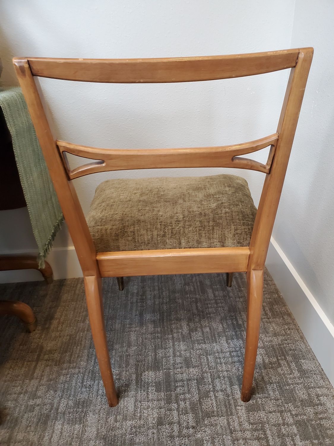 Vintage Mid-Century Modern Armless Chair, Brass-Capped Legs