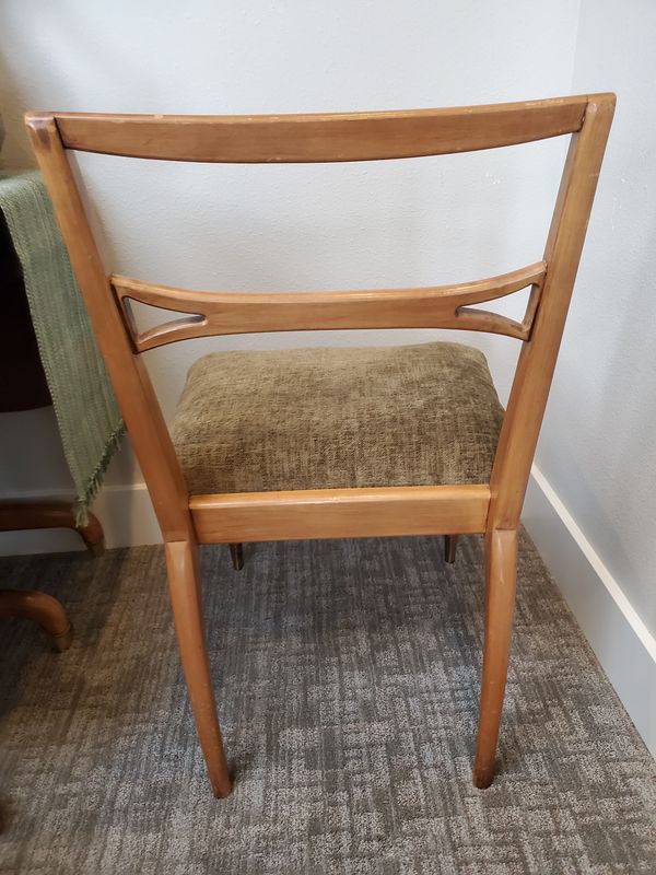 Vintage Mid-Century Modern Armless Chair, Brass-Capped Legs