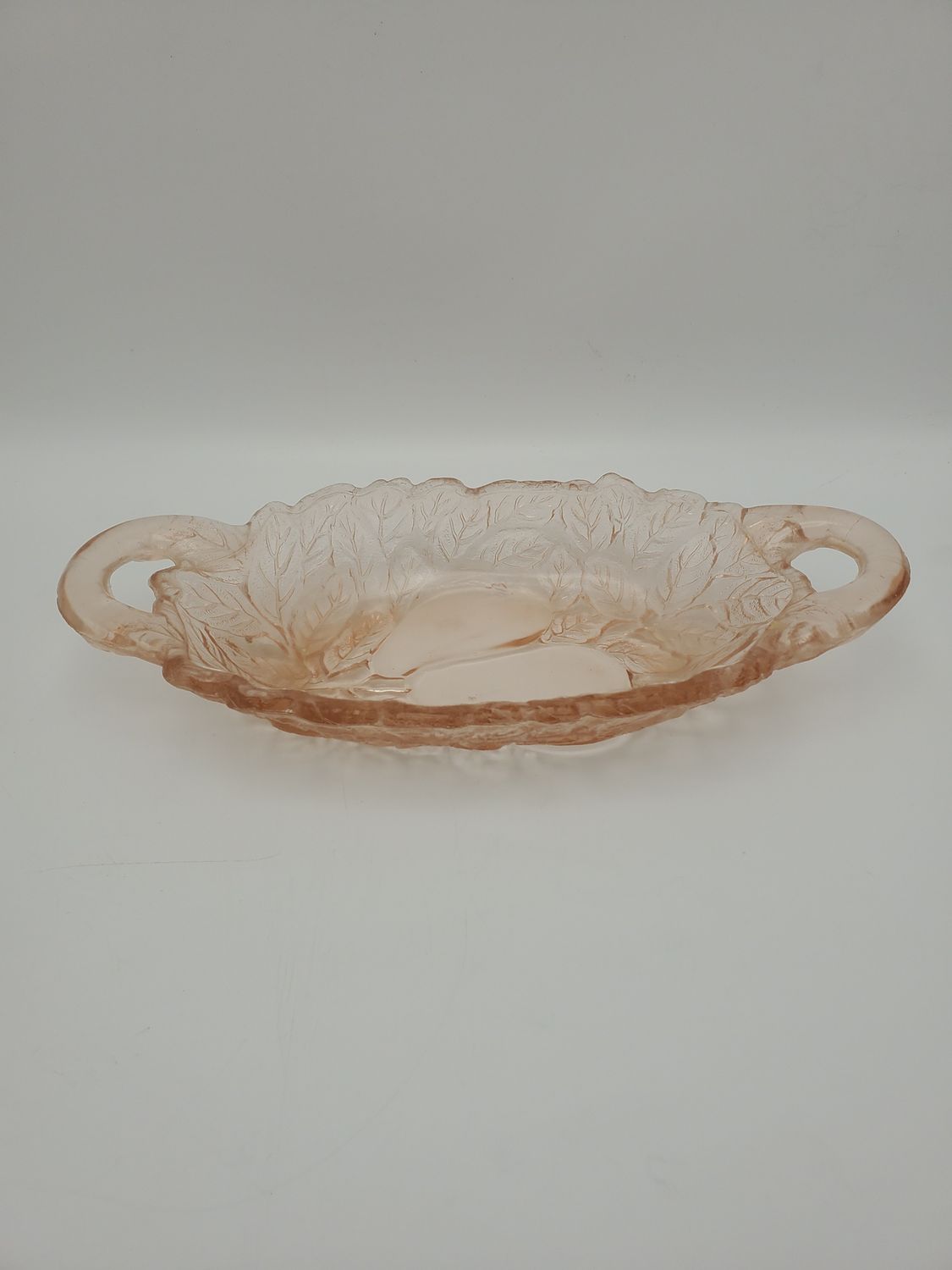 Pink Pear Oval Vintage 2 Handle Glass Dish