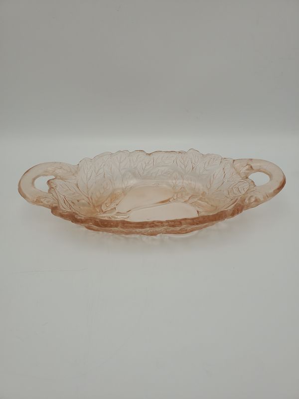 Pink Pear Oval Vintage 2 Handle Glass Dish