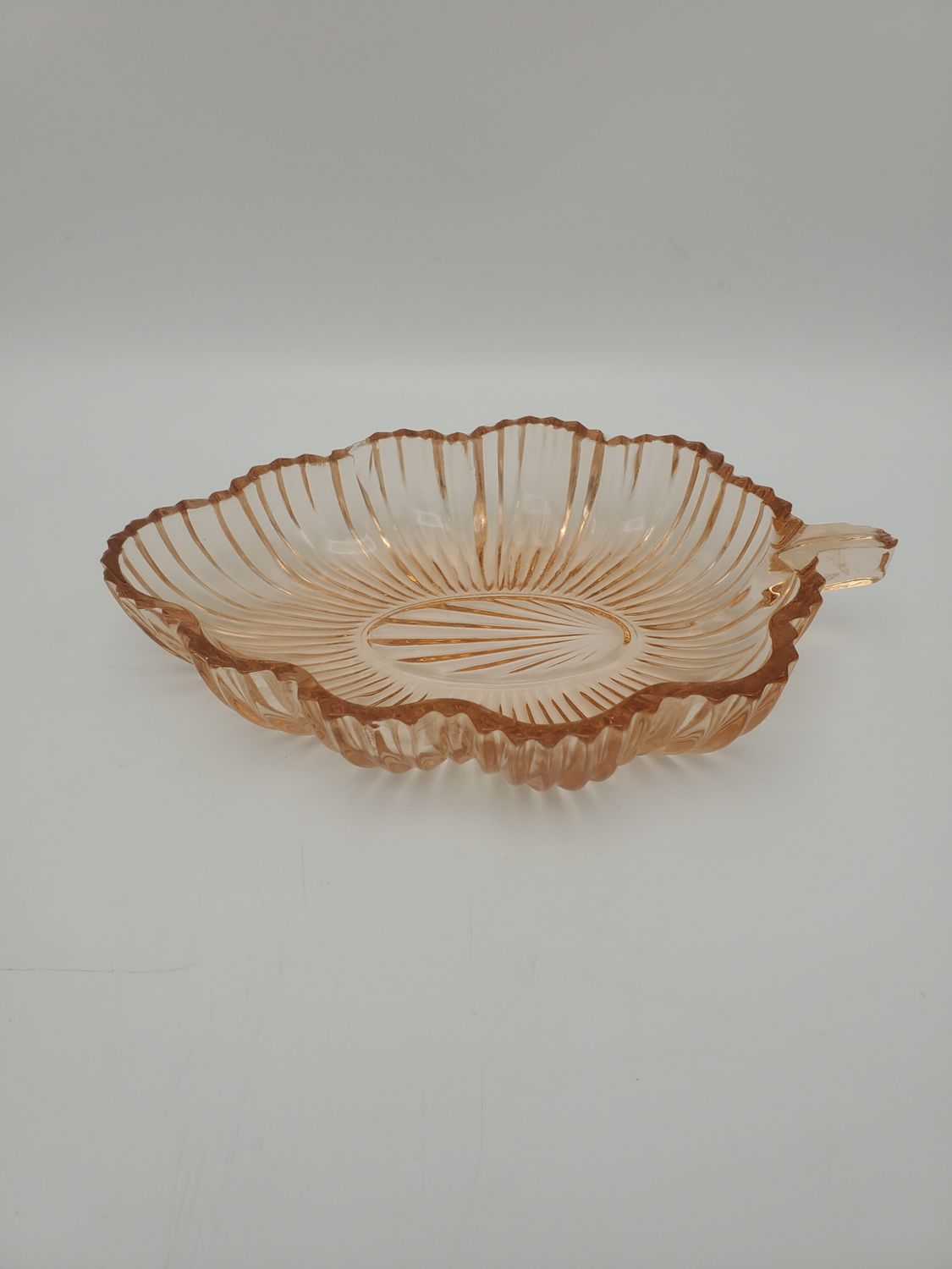 Pink Leaf Vintage Glass Candy Dish