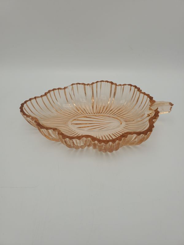 Pink Leaf Vintage Glass Candy Dish