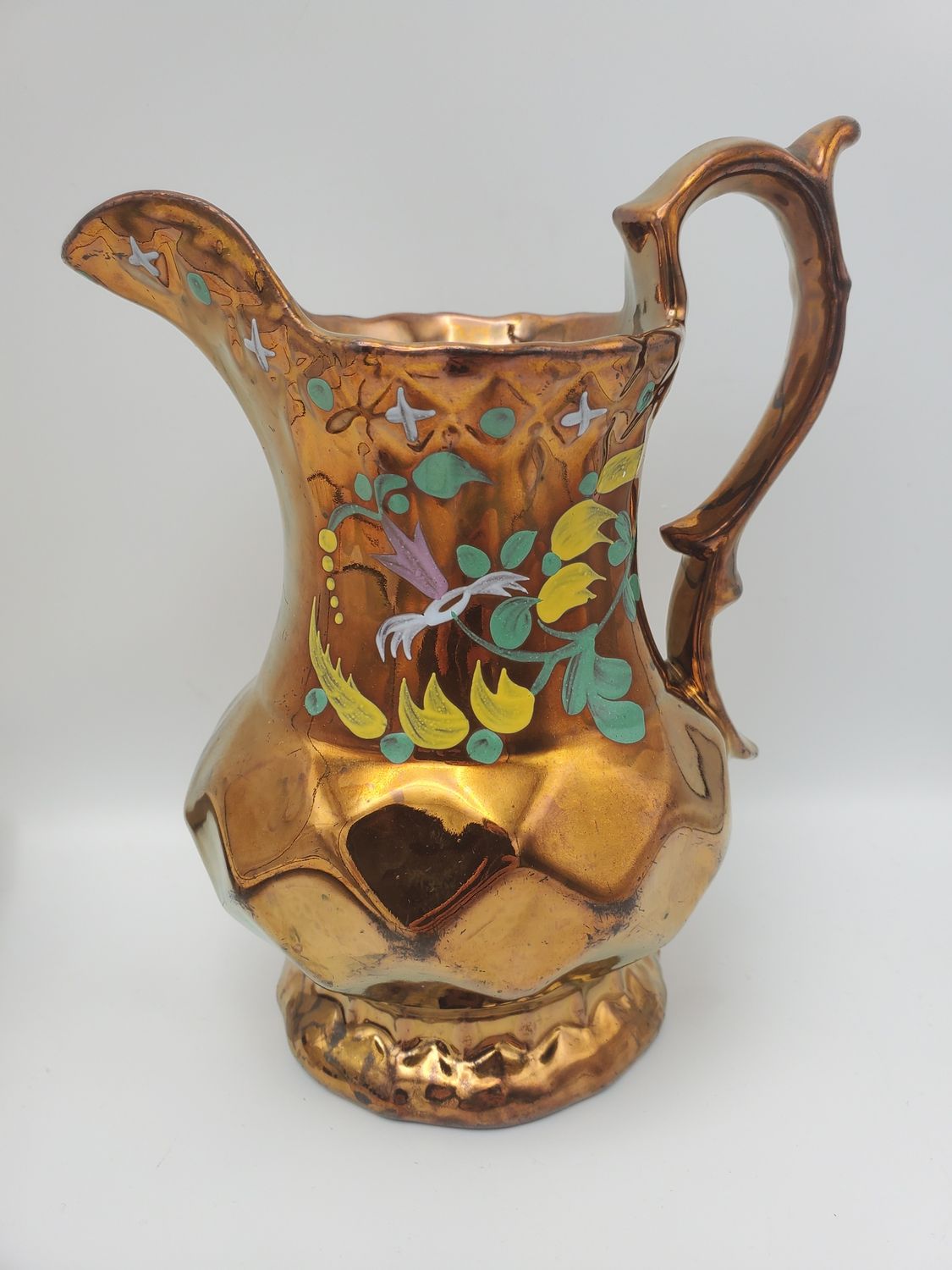 Copper lustre antique victorian hand painted pitcher
