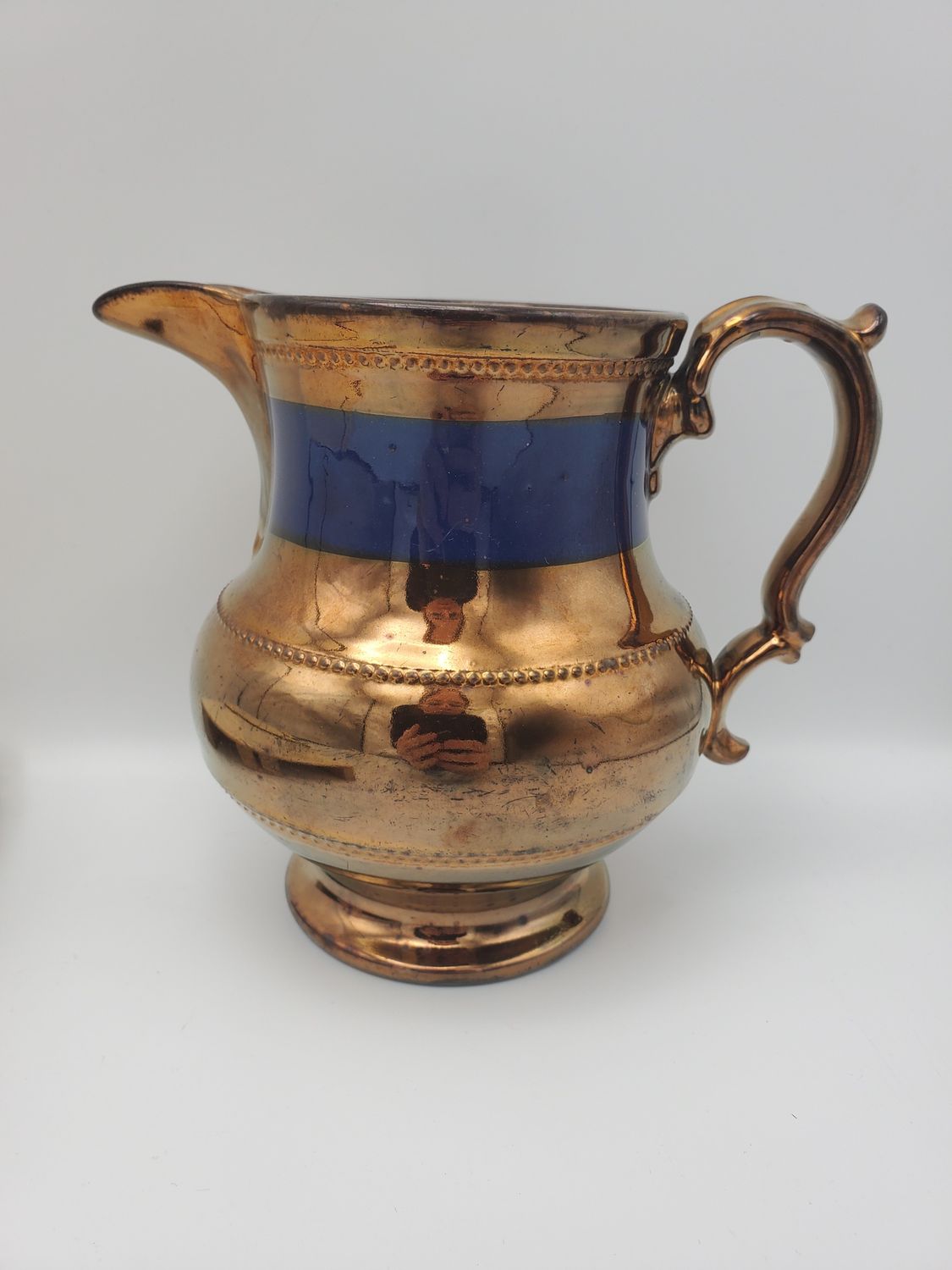 Copper Lustre Antique Solid Blue Band Pitcher