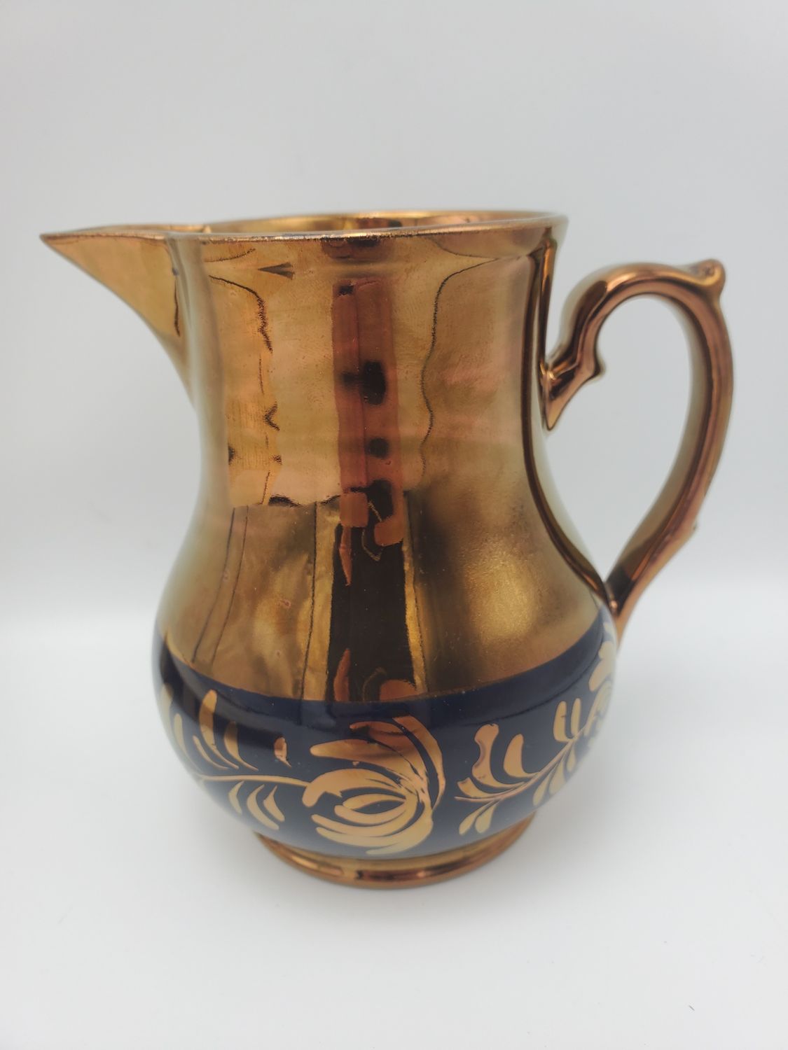 Copper lustre antique blue floral bottom band creamer