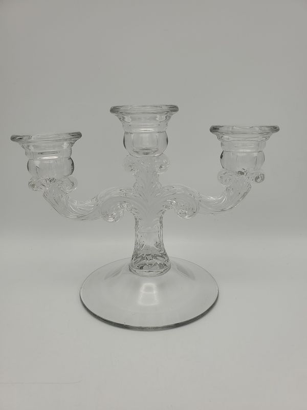 Clear Pressed Glass 3-Arm Candelabra
