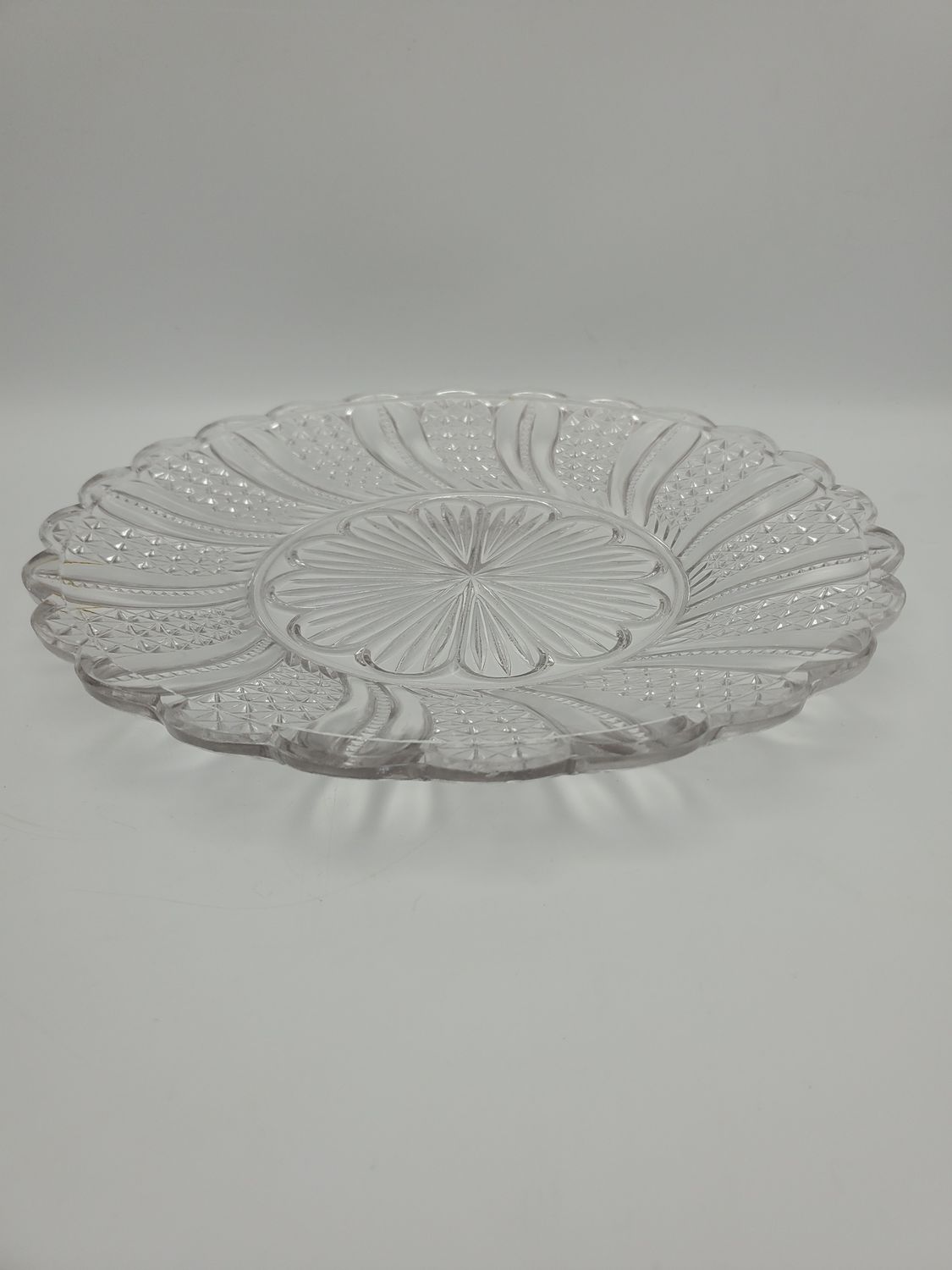 Vintage EAPG Feather Pressed Glass 10" Round Serving Plate