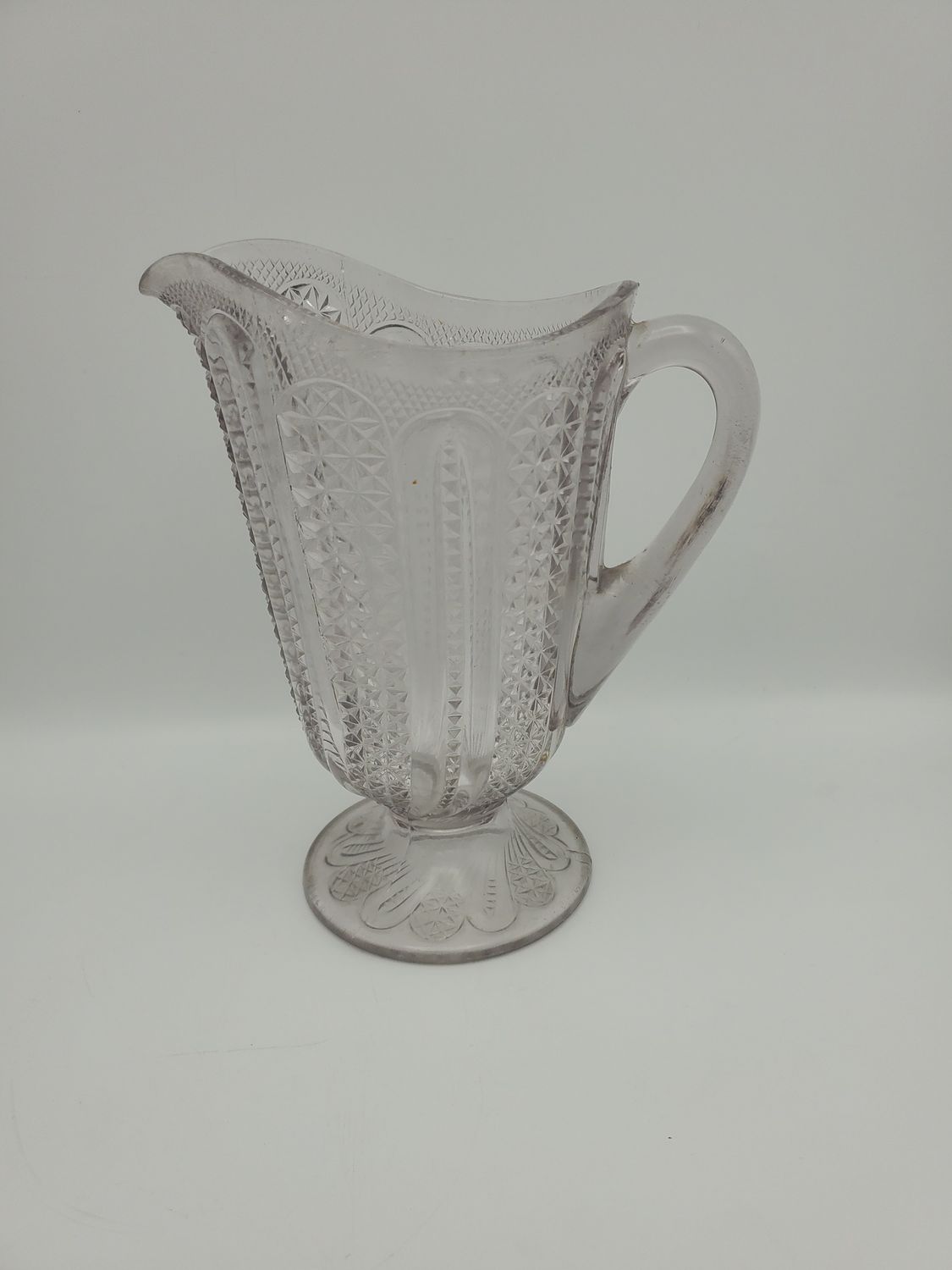 Vintage EAPG Feather Amethyst Pressed Glass Pitcher