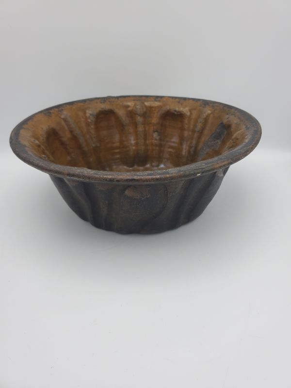 Glazed Stoneware  Antique Brown Baking Mold, Fluted