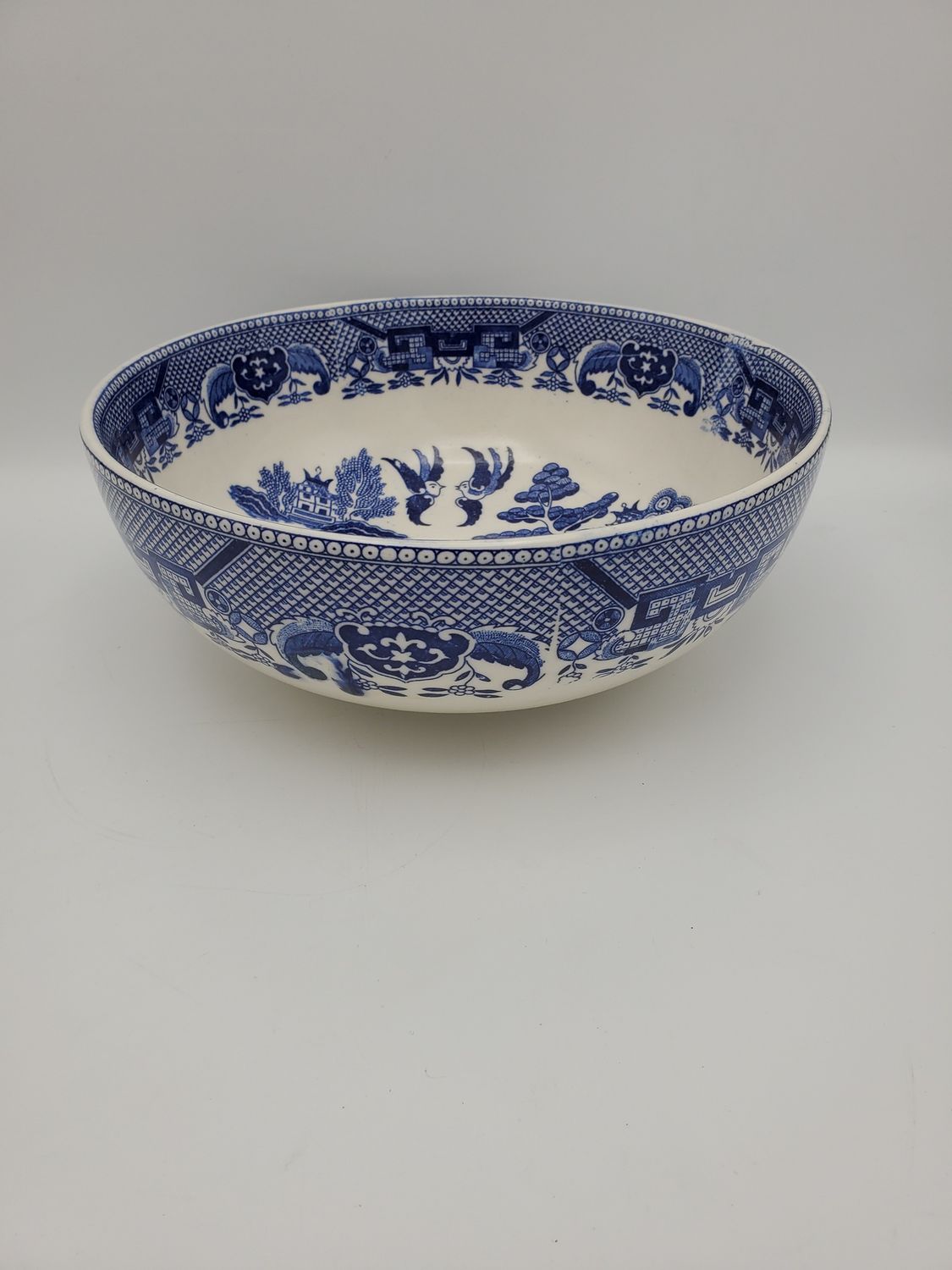 Asian Vintage Pagoda Blue Willow Serving Bowl