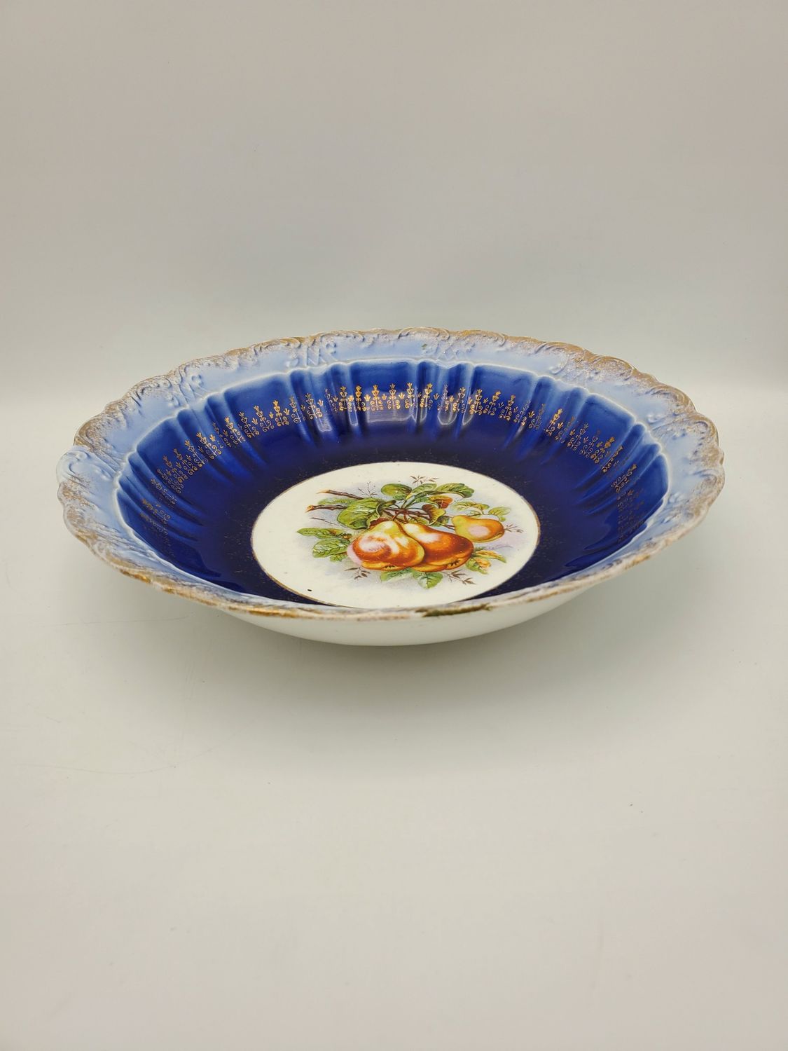 Pear Crescent China Cobalt Scalloped Vintage Serving Bowl