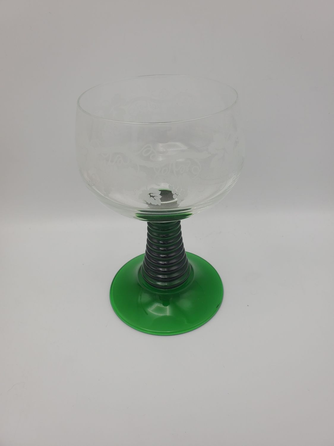Vintage Beehive Green Stem Glass Goblet
