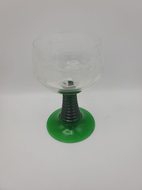 Vintage Beehive Green Stem Glass Goblet