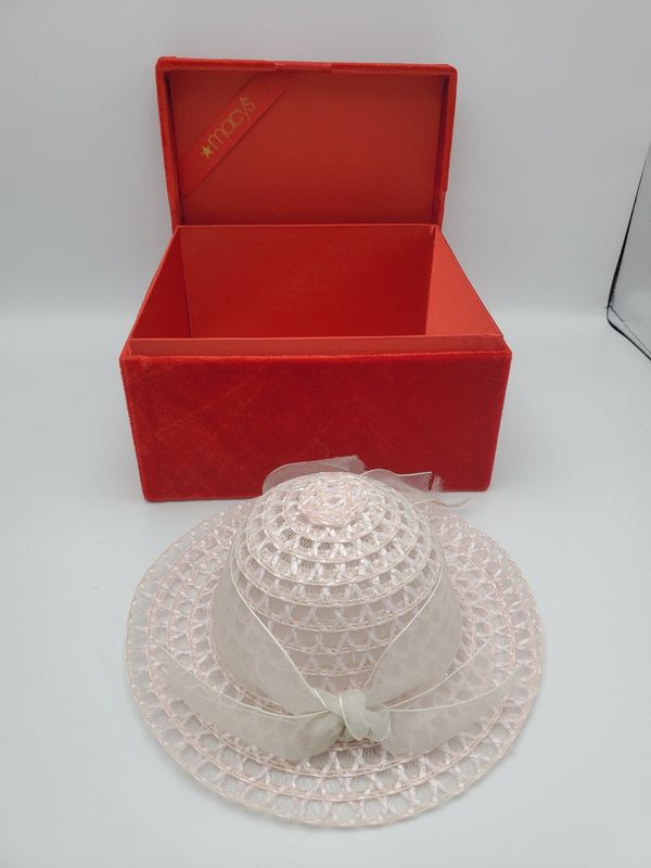 Pink Vintage Straw Doll Ribbon Hat with Box