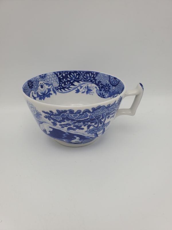 Spode Italian Blue &amp; White Handled Soup Cup / Bouillon Bowl