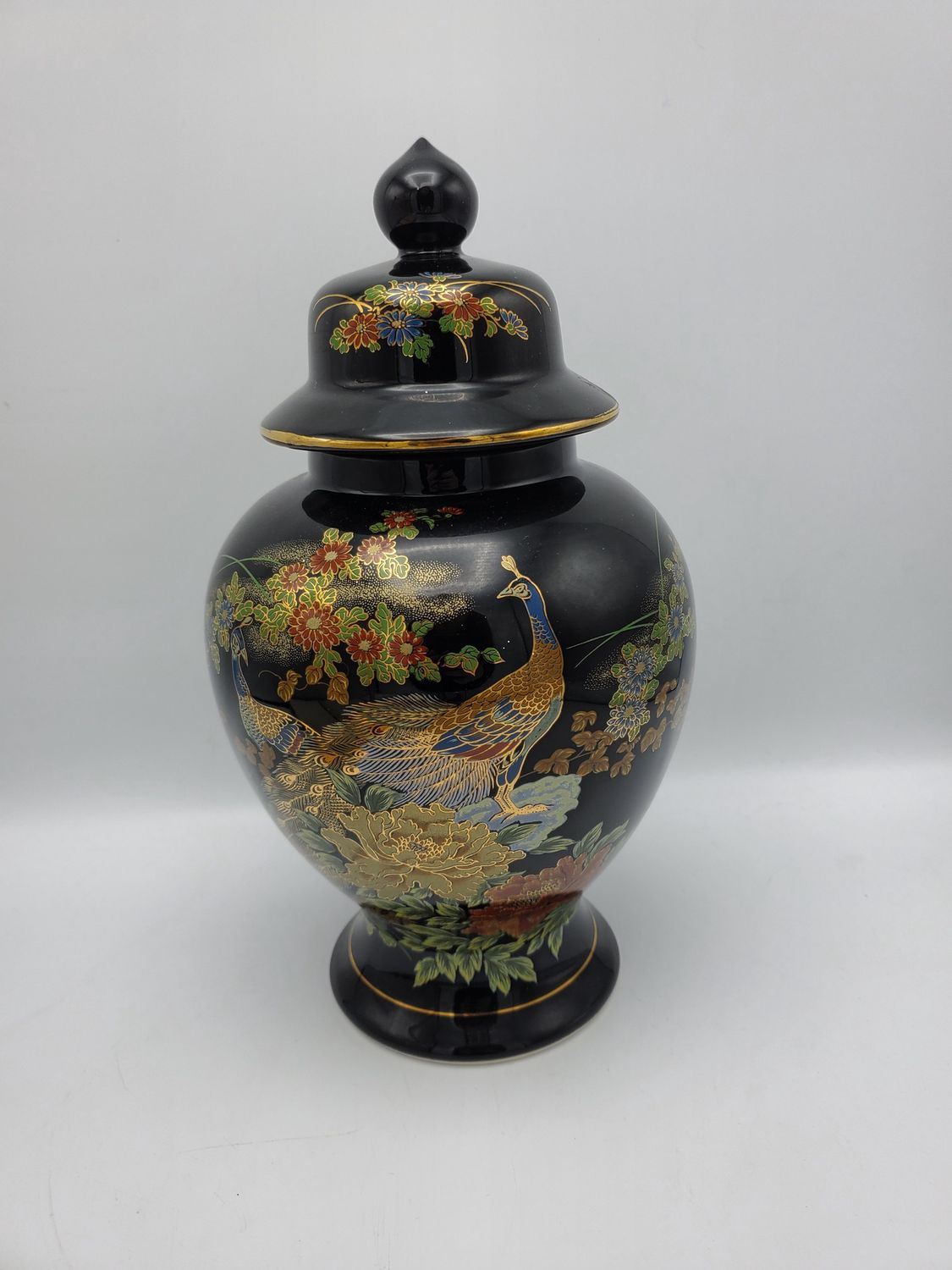 Black &amp; Gold Ginger Peacock Jar