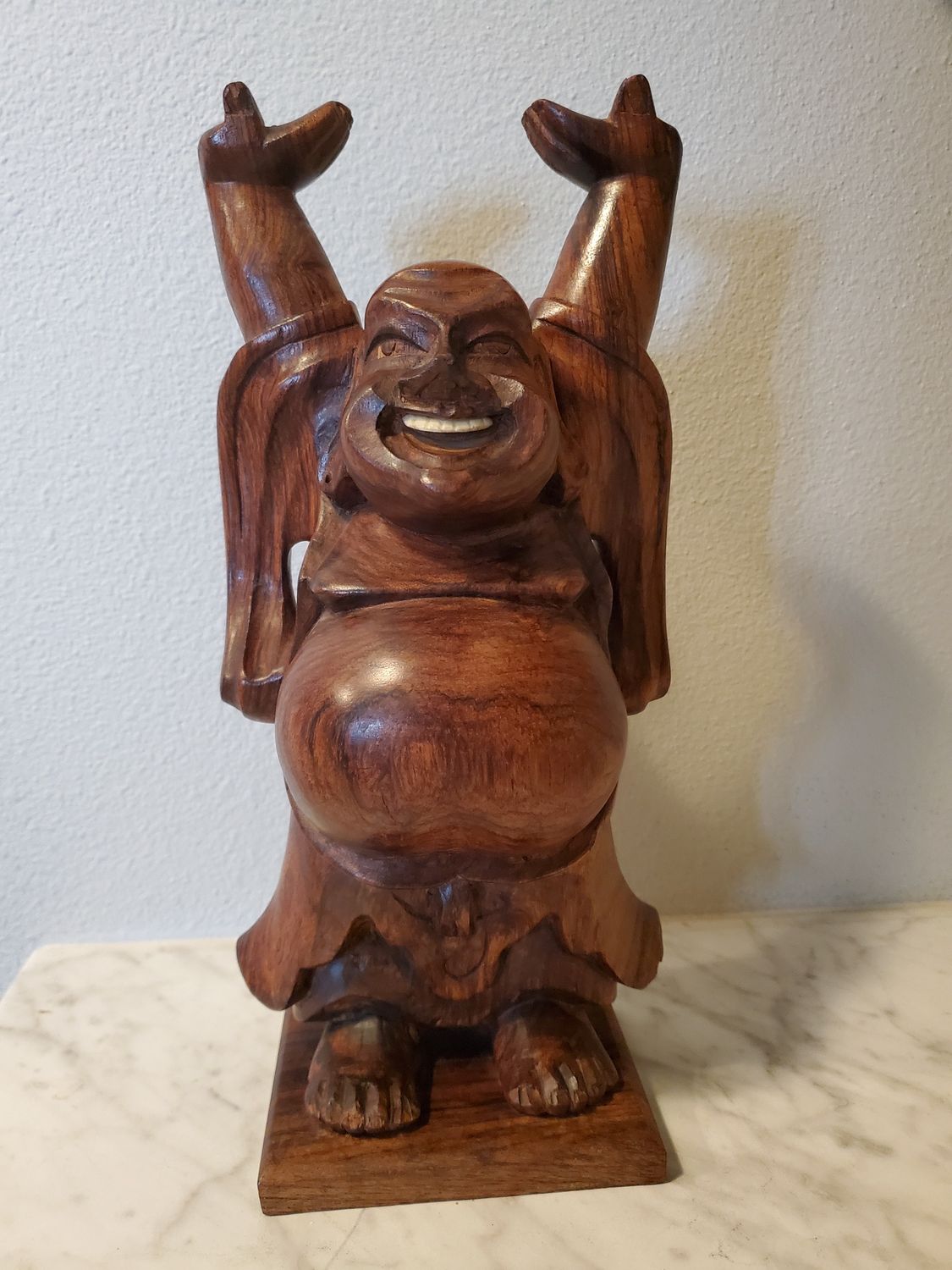 Hand Carved White Teeth Laughing Buddha