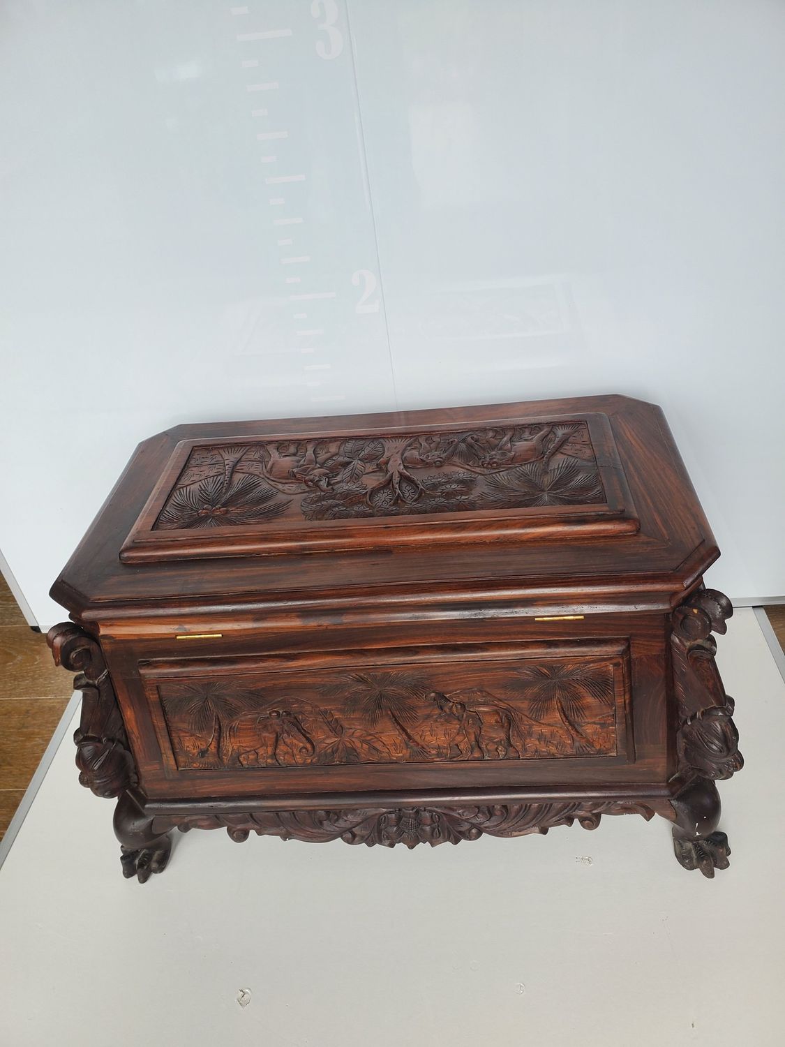 Hand-Carved Vintage Anglo-Indian Rosewood Chest