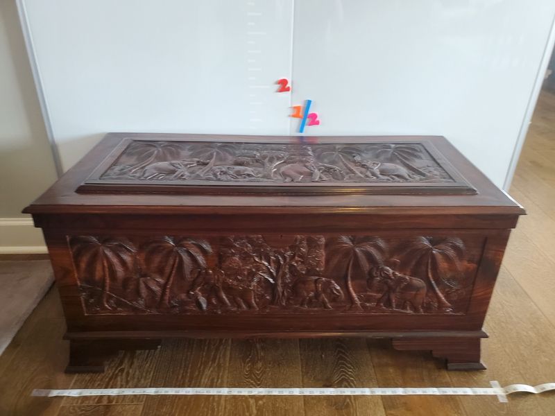 Hand-Carved Vintage Elephant Jungle Wood Trunk