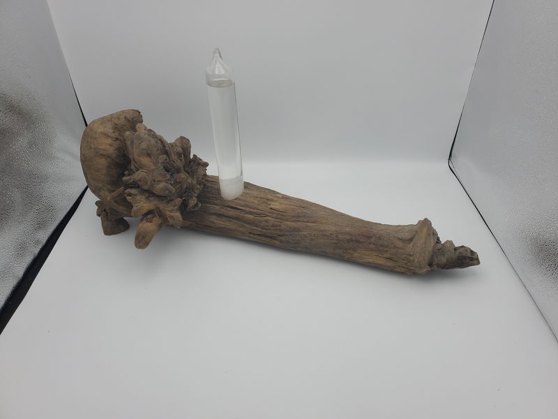 Rustic Driftwood Sculpture with Glass Oil Vial
